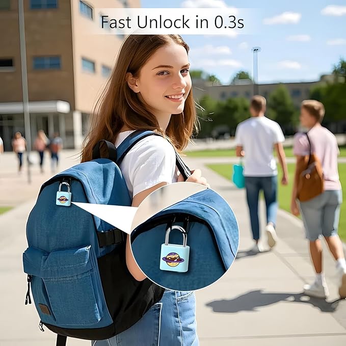 UMIKSMART Fingerprint Padlock with Silicone Protective Cover & Charm, Smart Keyless Padlock for School Locker, Gym Locker, Backpack and Travel Bag, Gift for Kids, Teens and Friends, Cosmic Blue Set