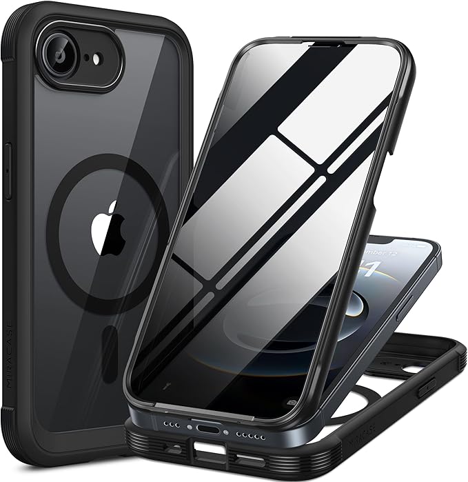Miracase for iPhone 17e & 16e Case with Built-in Private Screen Protector, [Magnetic with MagSafe] Full-Body Phone Cover Military Drop Proof 17 E/ 16 E Bumper 6.1 inch, Black