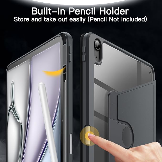 JETech Rotating Case for iPad Air 13-Inch M4/M3/M2 (2026/2025/2024) with Pencil Holder, 360 Degree Rotation Protective Stand Cover Clear Back, Auto Wake/Sleep (Space Gray)
