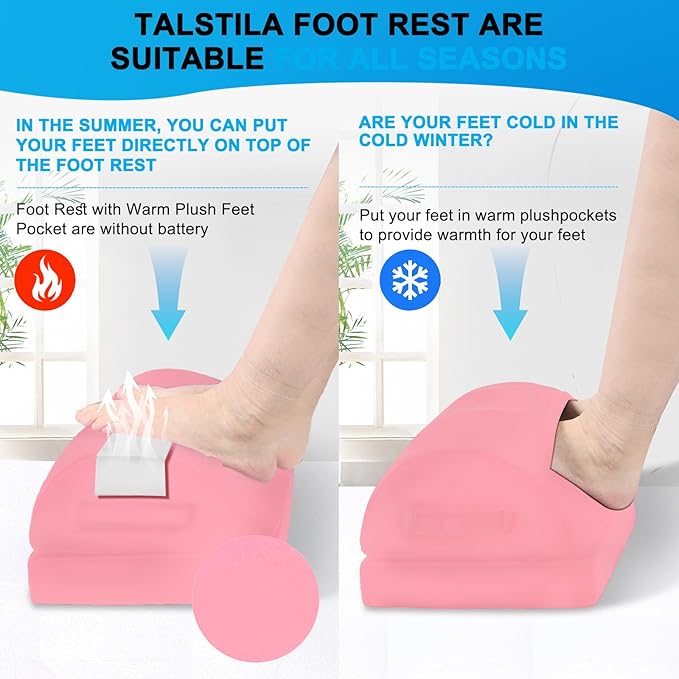 TALSTILA Foot Rest for Under Desk at Work, Under Desk Footrest, Ergonomic 3 Adjustable Heights Footrest, Footrest with Feet Warm Pocket, for Office Desk & Office Chair - Back & Leg Hip Pain Relief
