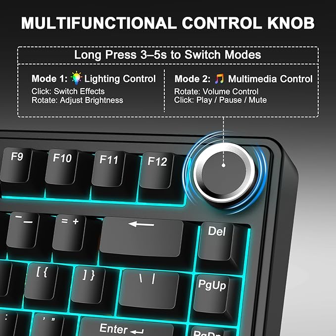 AULA F75 - 75% Wireless Mechanical Keyboard,Hot Swappable Custom Gaming Keyboard with Knob,BT5.0/2.4GHz/USB-C,RGB Backlit,Pre-lubed Switches,Double Shot PBT Keycaps,Creamy Mechanical Gaming Keyboards