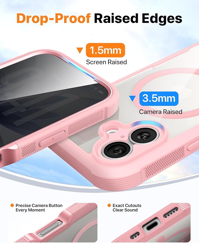 Diaclara Magnetic Designed for iPhone 17 Case 6.3'' [Full Camera Protection] Full Body Bumper with Privacy Screen Protector, [Compatible with MagSafe] Military Drop Proof Phone Case, Pink