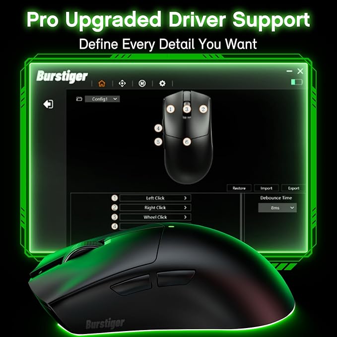 Claw Wireless Gaming Mouse, Ergonomic Mouse, 55g Ultra-Lightweight, 26000 DPI - PAW3395 Sensor, 5 Programmable Buttons, 300 mAh Battery - Compatible with Laptop/PC/Mac - Black