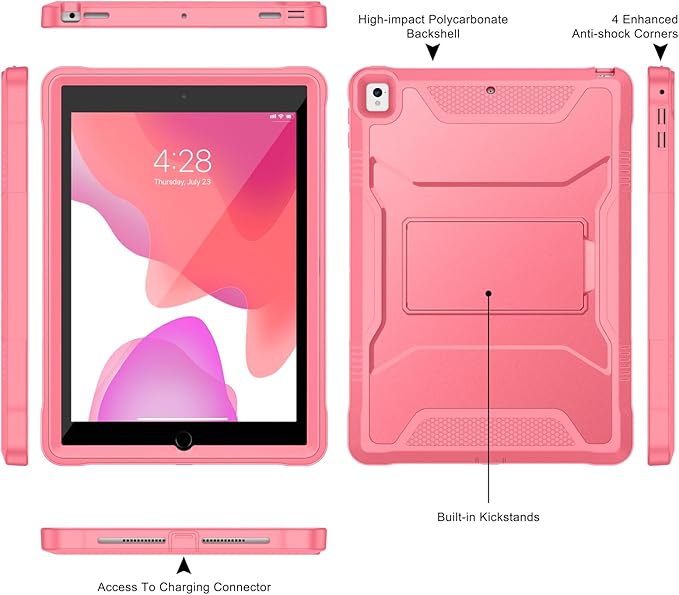 Soke Case for iPad 6th/5th Generation 9.7 Inch 2018/2017,with Built-in Screen Protector and Kickstand, Rugged Full-Body Heavy Duty Protective Cover for Apple iPad Air 2 /Pro 9.7 - Watermelon Red
