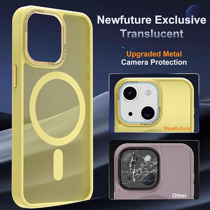 Newfuture Magnetic for iPhone 15 Case [Compatible with Magsafe] [Military Grade Drop Protection] Translucent Matte Anti-Fingerprint Shockproof Phone Case for iPhone 15 6.1 inch, Yellow