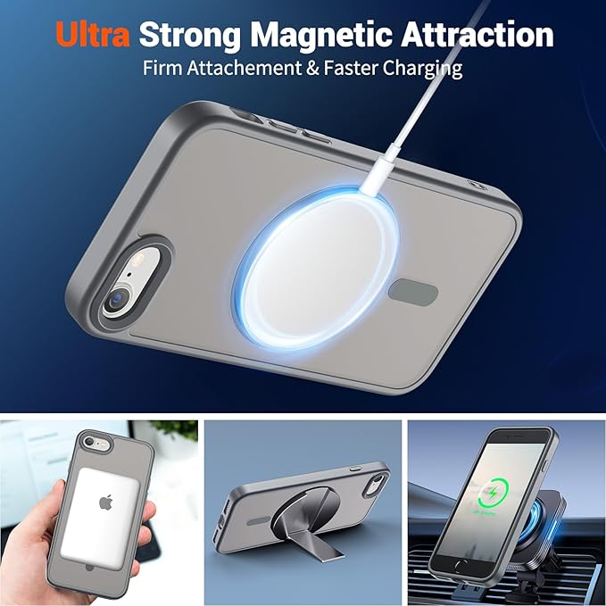 SUPFINE Magnetic for iPhone SE Case 2022 (3rd)/2020 (2nd), iPhone 8 Case (Compatible with MagSafe) (Military Grade Drop Protection) Translucent Matte Phone Case,Gray