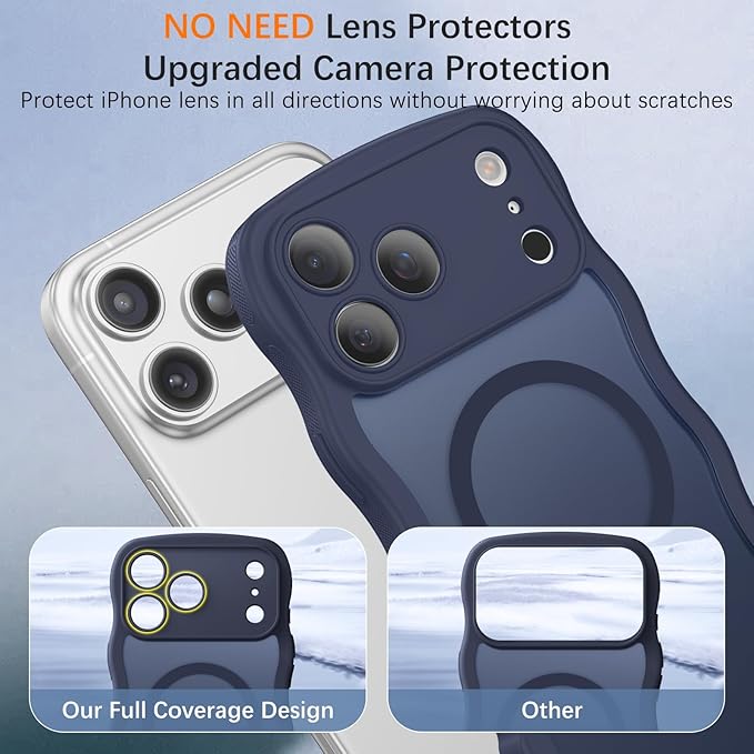 BENTOBEN Magnetic for iPhone 17 Pro Case, Cute Wavy Full Camera Protection [Compatible with MagSafe] Matte Anti-Slip Bumper Women Girls Boys Protective Cover for 17 Pro 6.3", Deep Blue