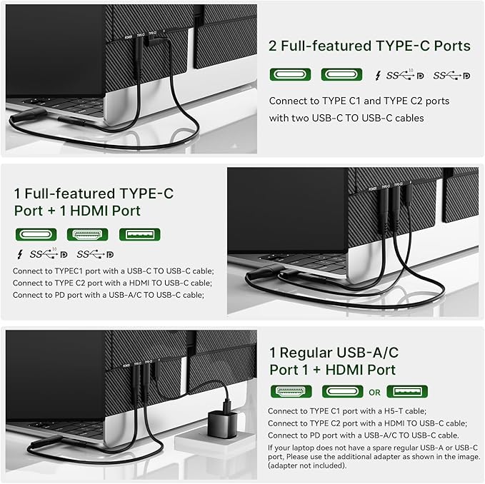14" Triple Laptop Screen Extender, Ultra-Thin Lightweight FHD 1080P IPS Portable Monitor, Extended Dual Screen for Laptops 13-17.3" Compatible with Wins Mac Chrome Dex Phone Travel Work