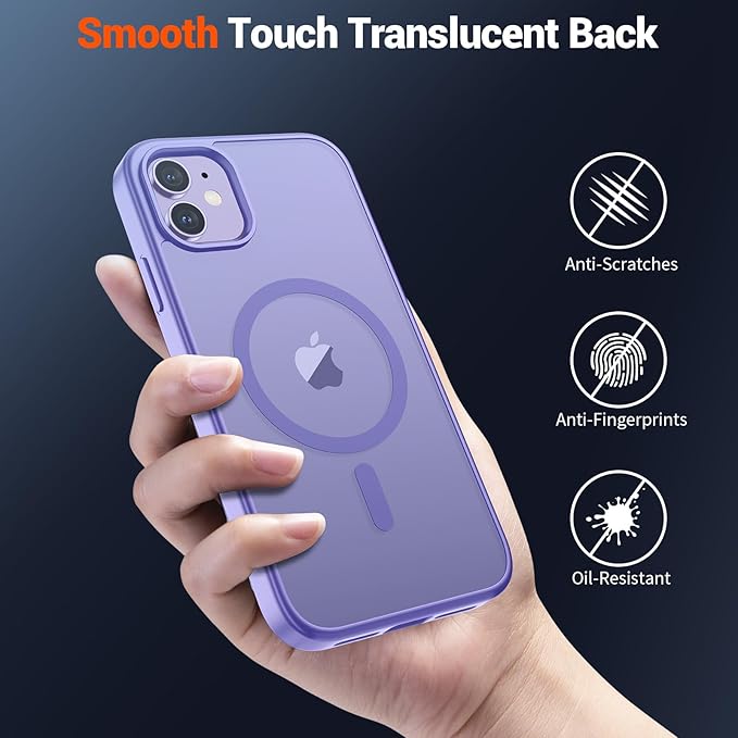SUPFINE Magnetic for iPhone 12 Case/iPhone 12 Pro Case (Compatible with MagSafe)(Military Grade Drop Protection) Translucent Matte Shockproof Phone Cover,Purple
