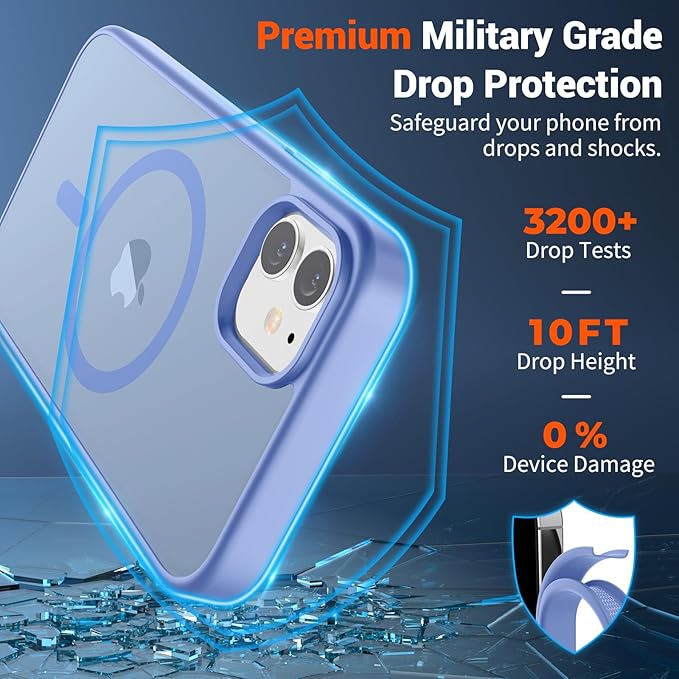 SUPFINE Magnetic for iPhone 12 Mini Case & iPhone 13 Mini Case (Compatible with MagSafe) (Military Grade Drop Protection) Translucent Matte Shockproof Phone Cover,Blue Purple