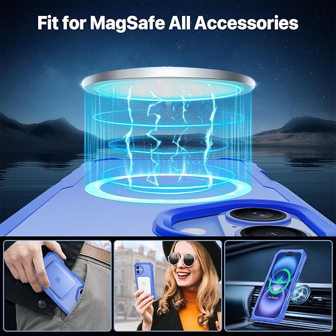 CENHUFO Magnetic Privacy for iPhone 16 Case [Compatible with Magsafe] Full Body Phone Case Built-in 9H Tempered Glass Privacy Screen Protector and Camera Lens Cover, Shockproof Bumper -Light Blue