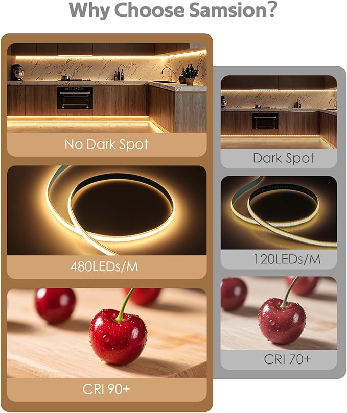 White CCT Tunable COB Led Strip Light with Remote 3000-6500K Dimmable Bluetooth APP Control 24V COB LED Rope Lights 16.4ft/5M 480LED/M Timer Self-Adhesive Light Strip for Bedroom Kitchen DIY Lighting
