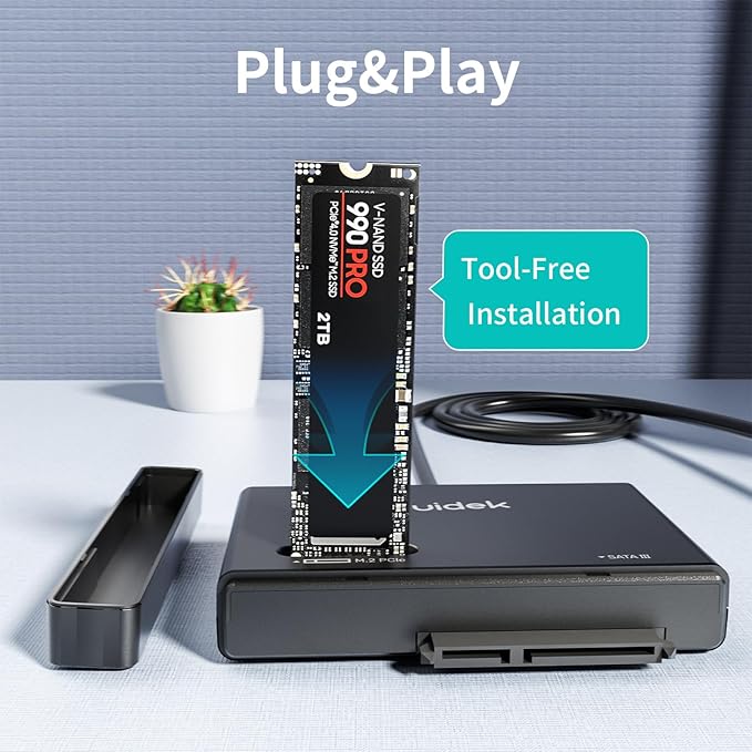 SUIDEK M.2 NVMe SSD Adapter, Type-C 10Gbps to M.2 and SATA Hard Drive Reader External M2 PCIe NVMe SSD Enclosure Compatible with (M Key&M+B Key) Any Sizes and 2.5"/3.5" SATA with 12V/2A Adapter