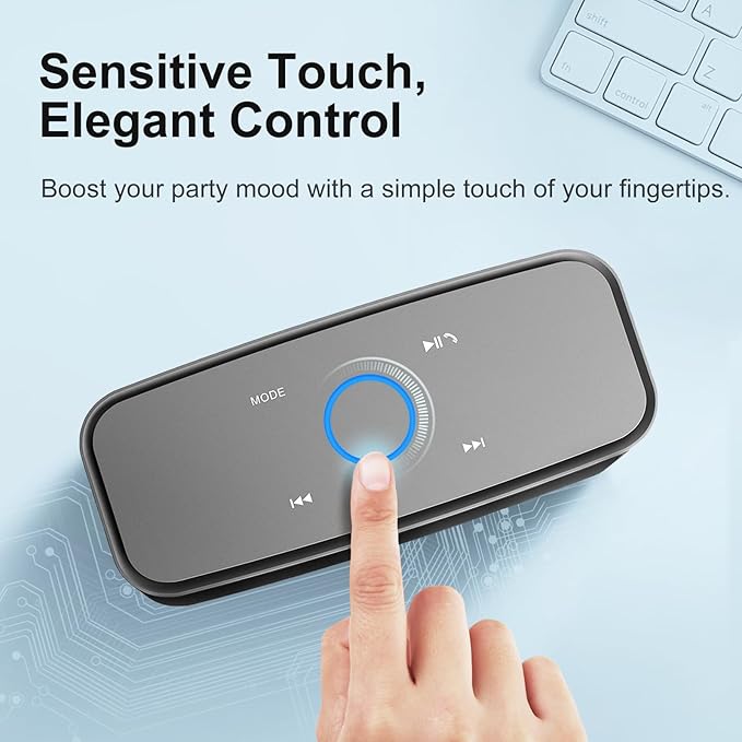 DOSS SoundBox Touch Wireless Bluetooth Speaker-12W HD Sound with Rich Bass, IPX5 Waterproof, 20H Playtime, Handsfree, for Gatherings, Home, Office, Outdoor, Travel-Grey