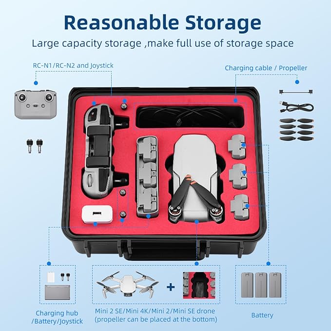 HeiyRC Mini 2 SE 4K Case, Waterproof Carrying Hard Case Hardshell Portable Travel Box for DJI Mavic Mini 2 SE/4K/2 Fly More Combo for Specta Drone Accessories