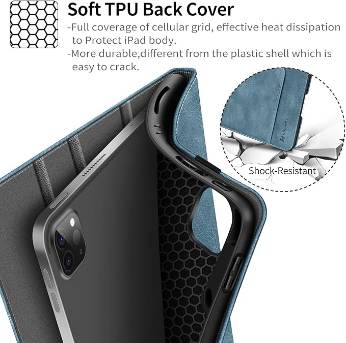 H HOLIMET Case for iPad Pro 12.9 6th/5th/4th/3rd Generation 2022 2021 2020 2018 with Pencil Holder Pocket Folio Stand Cover Soft TPU Back Shockproof, Auto Sleep/Wake, Vegan Leather