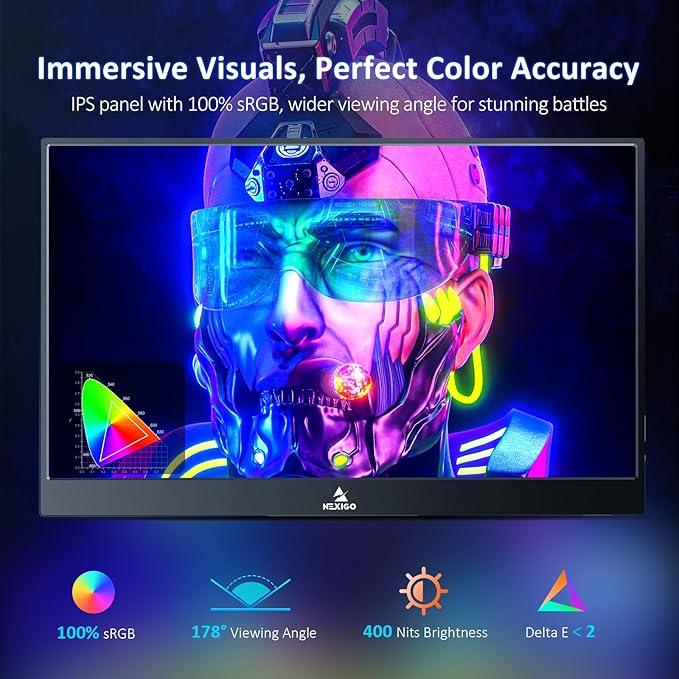 NexiGo 300Hz 17.3 Inch Portable Monitor (NG17FGQ-S), FreeSync, G-SYNC Compatible, FHD IPS Gaming Display, Dual Speakers Eye Care Screen with HDMI/Type C for Laptop PC/MAC/Console, Built-in Kickstand