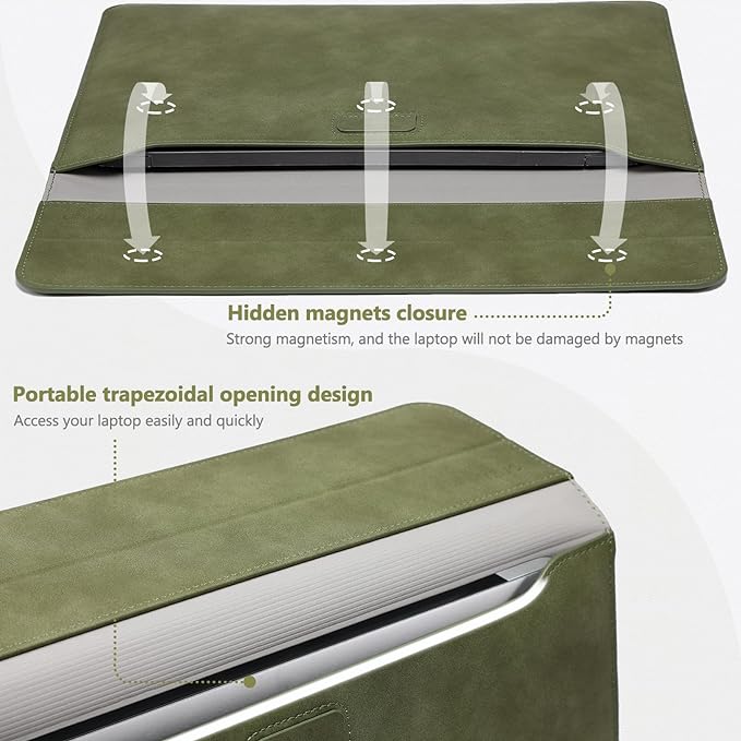 HYZUO 15 Inch Laptop Case Bag Sleeve with Stand for MacBook Air 15 M5 M4 A3241 M3 A3114 M2 A2941 2026-2023, 15" Surface Laptop 7/6/5/4/3, MacBook Pro 15 A1990 A1707 2019-2016, Olive Green