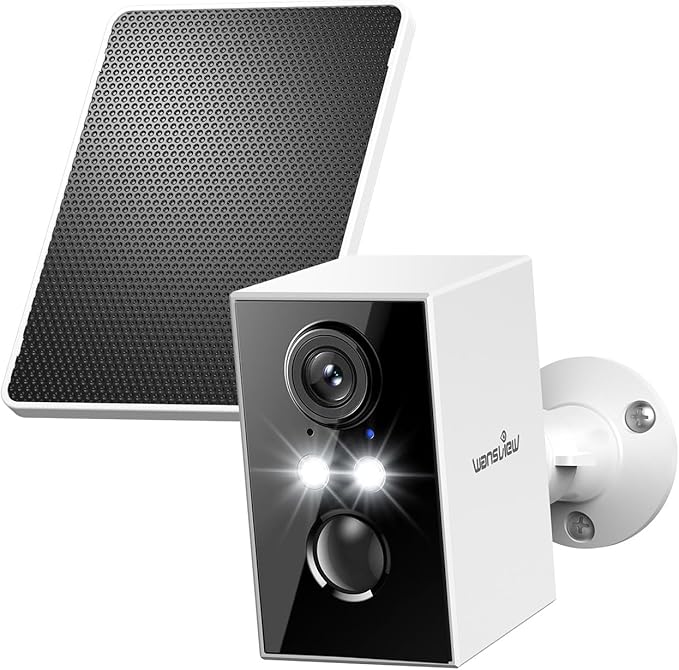 wansview Cameras for Home Security-2K WiFi 6 Outdoor Camera Wireless with Solar/Battery Powered and Color Night Vision, AI Motion Detection, IP65 Waterproof, 2.4GHz WiFi Only, Alexa, A1 1P White