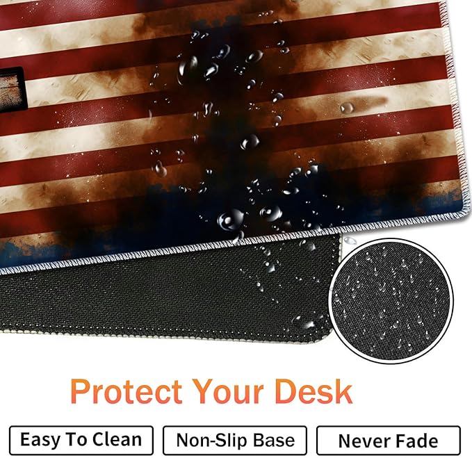 Extended Non-Slip Mouse Pad + Mouse Wrist Rest + Lace-Shaped Coaster Set, Ergonomic Design, Suitable for Desk and Home Gaming Table Mat, American Flag Cross