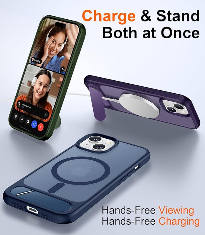 Magnetic Compatible with iPhone 14 Case/iPhone 13 Case,[Built-in Invisible Kickstand][Compatible with MagSafe][Military Grade Shockproof] Slim Translucent Matte Phone Case for iPhone 14/13 6.1"