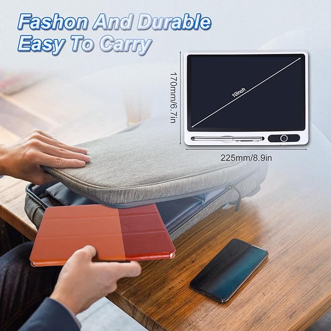 10inch LCD Writing Tablet with PU Protective Cover Electronic Writing Notebook Erasable Drawing Board for Adults at Home Office Work(Brown)