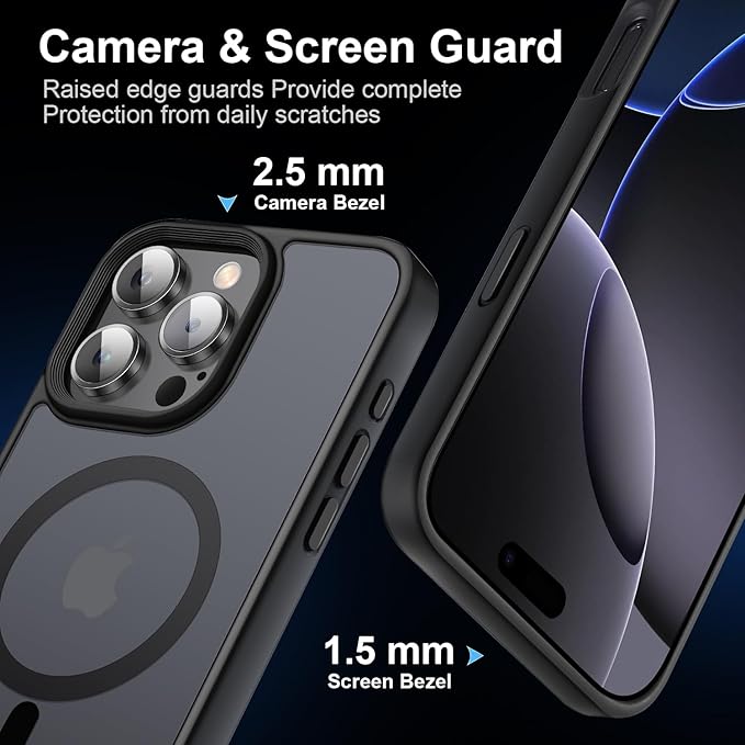 Strong Magnetic for iPhone 16 Pro Max case [10Ft Military-Grade Protection] Compatible with fit MagSafe Shockproof Slim Thin Cover case for iPhone 16 Pro Max 6.9 inch, Black