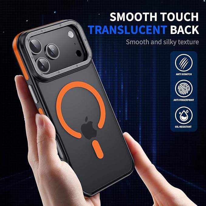 Strong Magnetic for iPhone 17 Pro Case with Camera Cover [10Ft Military-Grade Protection] Compatible with MagSafe Shockproof Slim Thin Phone Cover for iPhone 17 Pro 6.3 inch, Orange