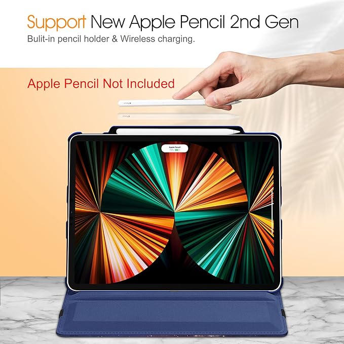 Fintie Rotating Case for iPad Pro 12.9-inch 6th Generation 2022-360 Degree Swiveling Protective Cover with Pencil Holder, Auto Sleep/Wake, Also Fit iPad Pro 12.9" 5th/4th/3rd Gen, Galaxy