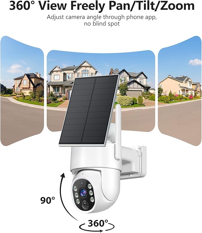Gianteye 2K Security Cameras Wireless Outdoor, 5G WiFi Cameras for Home Security, 360° PTZ Solar/Battery Powered Outside Cam, 2 Way Talk, Color Night Vision, AI Human Detection for Porch/Garage/Yard