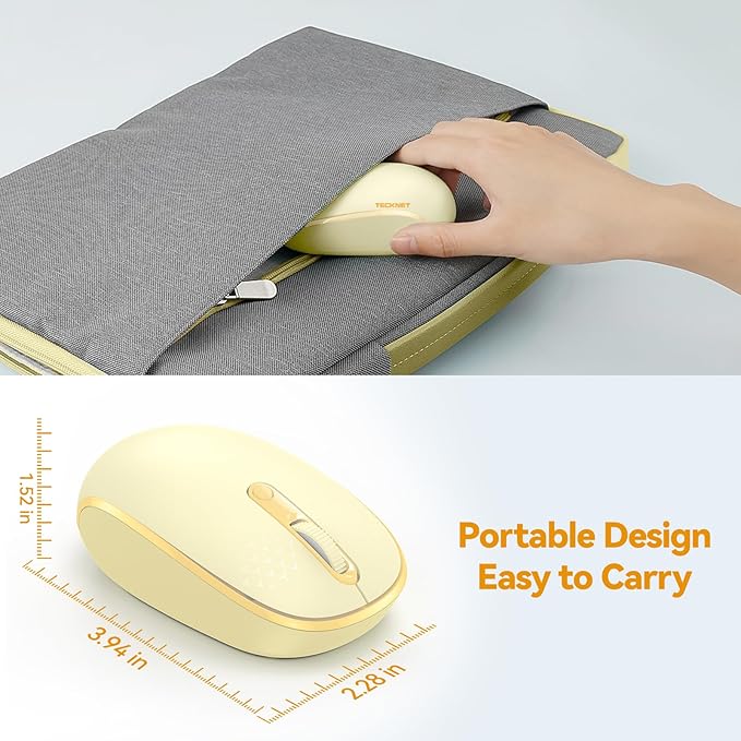 TECKNET Wireless Mouse, 2.4G Quiet Computer Mouse with USB Receiver, 4 Buttons Portable Cordless Mice for Chromebook, Laptop, PC, Mac, 800/1200/1600 DPI - Yellow