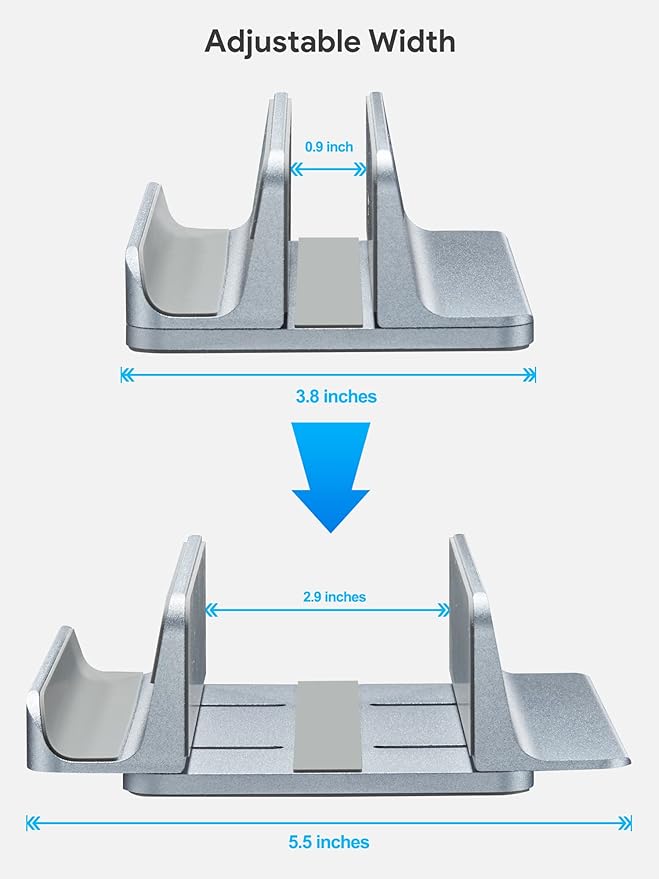 JARLINK 2-in-1 Design Vertical Laptop Stand Holder, Aluminum Laptop Stand for Desk with Adjustable Dock, Space-Saving Organizer Compatible with All MacBook, Samsung, HP, Dell, Chrome Book,Gray