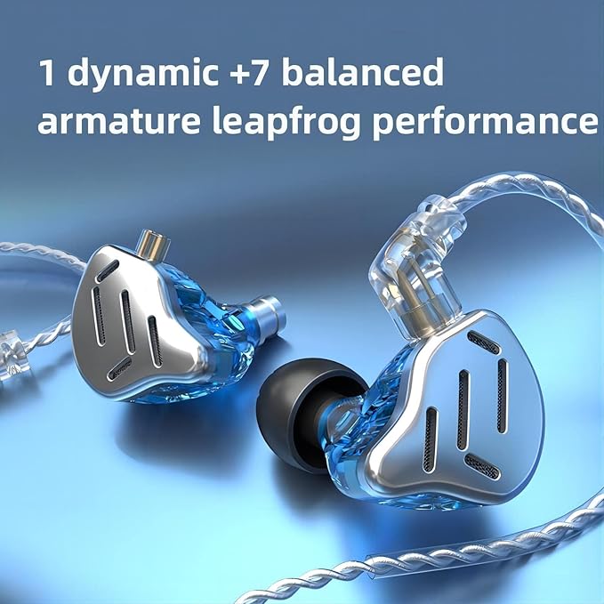 KZ Zax in Ear Headphones 7BA+1DD Hybrid 16 Drivers HiFi Noise Cancelling in Ear Monitor, Zin Alloy Shell Metal Wired Earphone with 3.5mm Jack Detachable 2 Pin 0.75mm Cable (No mic, Silver)