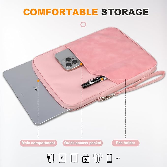Lacdo Tablet Sleeve Case for 11 inch iPad A16 / 11 Inch IPad Air M4 M3 M2 / 11 inch iPad Pro M5 M4 / 10.9" ipad / 10.2" iPad / 10.9" IPad Air / 11" Samsung Galaxy Tab A9+, Protective iPad Sleeve, Pink