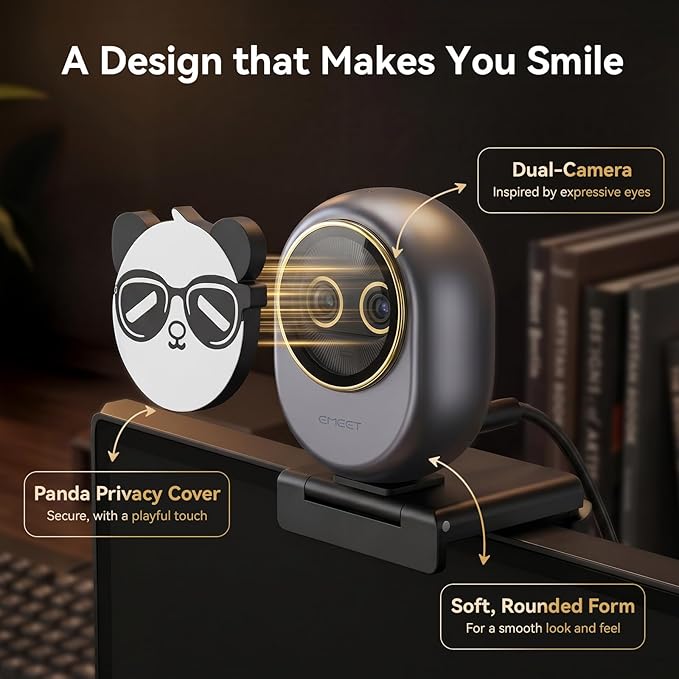 EMEET Piko Dual-Camera 4K Webcam for Streaming, Wide-Angle & Telephoto Cameras, Max 11X Hybrid Zoom, 0.2s Autofocus, Remote Control, 3 Mics, Panda Privacy Cover, USB C-C&C-A, for Streaming/Work/Study