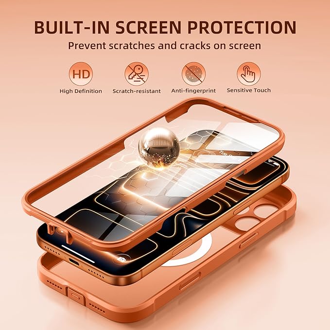 BERFY for iPhone 17 Pro Max Case, Compatible with MagSafe, Built-in Glass Screen Protector, Camera Protection, Shockproof Full Body Phone case 6.9", Translucent Cosmic Orange