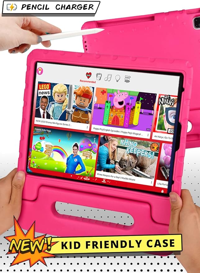 Cooper Dynamo iPad Pro 12.9 Case for Kids for iPad Pro 12.9 6th Generation Case (2022), Also Fits 5th-4th-3rd Gen (2021, 2020, 2018) | Rugged Foam, Magic Handle, Stand, Pencil Holder (Pink)