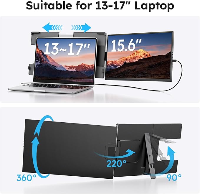 Dopesplay Laptop Screen Extender, 15.6" FHD 1080P IPS External Portable Monitor for Laptop, Plug & Play Dual Screen Monitor for 13"-17" Laptops, Compatible with Mac, Wins, Chrome, Android, Dex