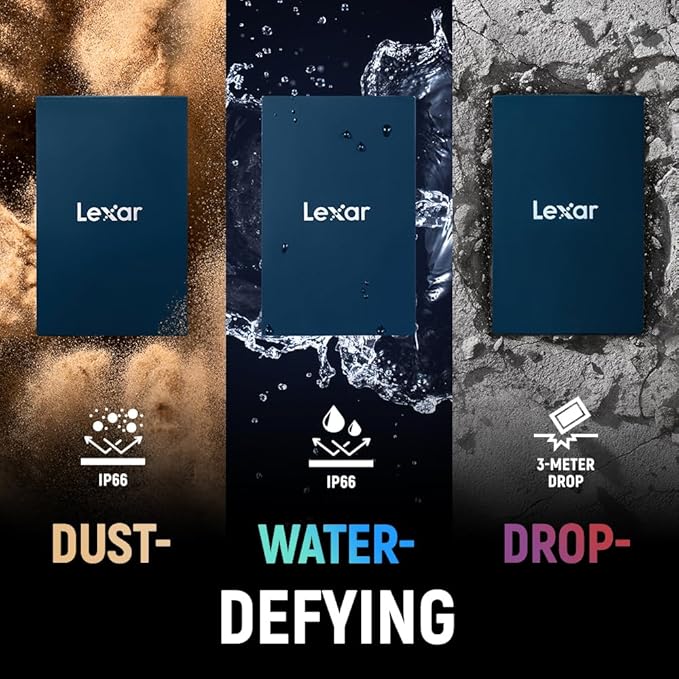 Lexar 8TB Armor 700 Portable SSD, Up to 2000MB/s, USB 3.2 Gen 2x2, Rugged, IP66 Water & Dust Resistance, Compatible w/iPhone 15, Cameras, Gaming Consoles, External SSD, Dark Blue (LAR700X008T-RNLNU)