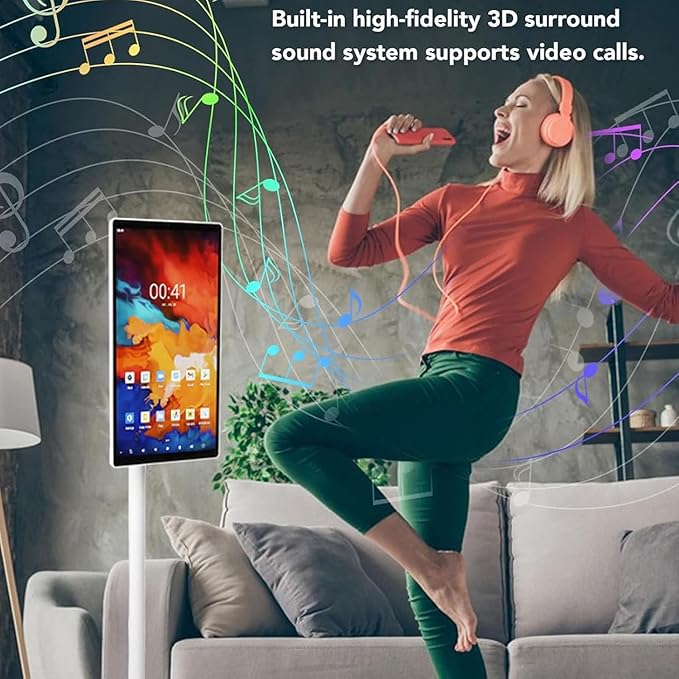 21.5"/24"/27"/32" Portable Rolling Tv, 1080p/4k Smart Portable Wireless Touch Screen Tv On Wheels, 4+64gb/8+128gb,with Large Display, Larger Battery Up to 5-8hr,60hz Refresh Rate 32in-8G128G