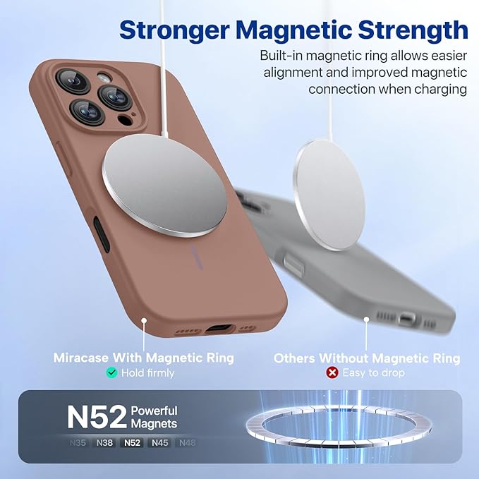 Miracase Magnetic for iPhone 16 Pro Case, [Soft Anti-Scratch Microfiber Lining], Compatible with MagSafe, Liquid Silicone Case Shockproof Drop Protection Phone Case for 16 Pro,Chocolate