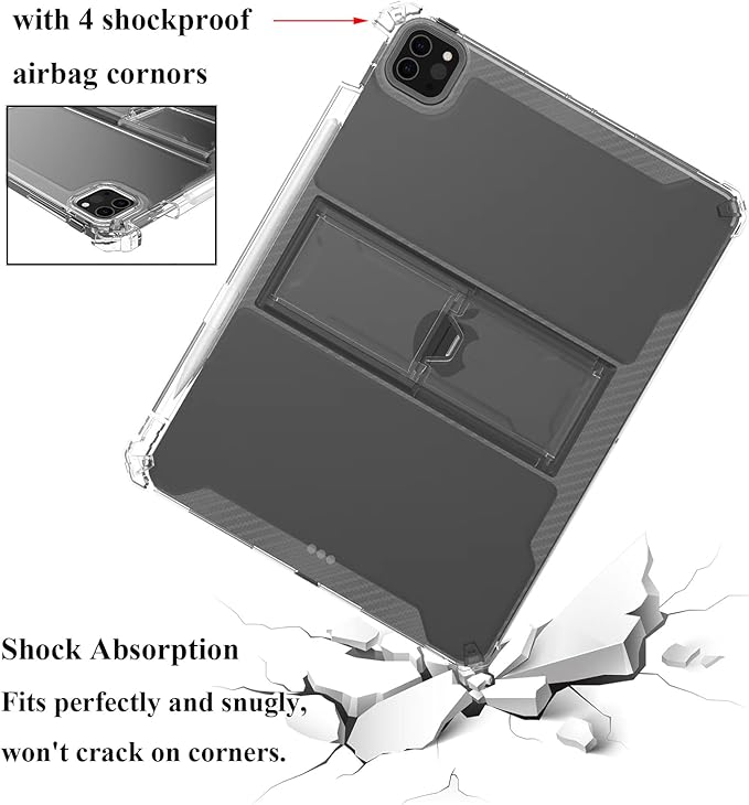 Clear Stand Case for iPad Pro 12.9 Inch 6th/5th/4th/3rd Generation (2022/2021/2020/2018) with Pencil Stylus Pen Holder/Kickstand Soft TPU Back Transparent Shockproof Lightweight Cover, Clear