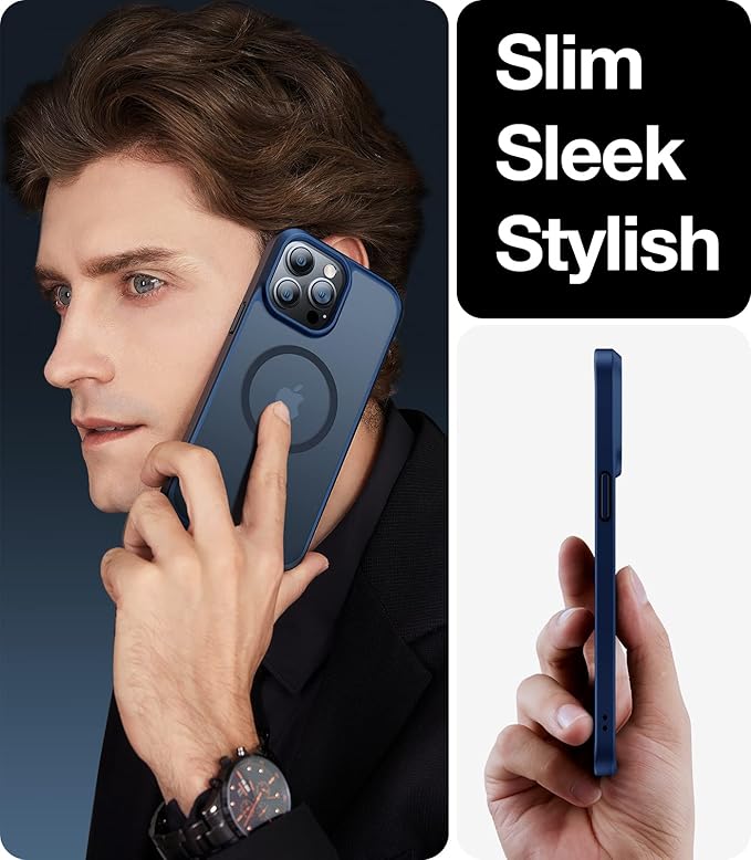 TORRAS Magnetic Designed for iPhone 13 Pro Max Case, [Military Grade Drop Tested] [Compatible with MagSafe] Shockproof Translucent Hard Back Soft Slim, Navy Blue