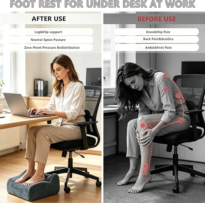 Foot Rest for Under Desk at Work. Multifunctional 3-Tier Foot Stool Office Desk Accessories, Soft Ergonomic Footrest,Support Foot Pillow,Heel Chair,Leg Elevation Pillow (Gray, One Size)