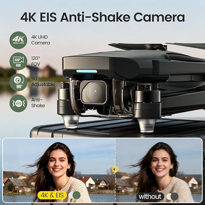 Holy Stone HS175G GPS Drone With 4K EIS Camera For Adults, 249g Foldable RC Quadcopter With Auto Return, Follow Me, 60 Mins Flight Time, Battery Fast Charge, Headless Mode, Upgraded HS175D