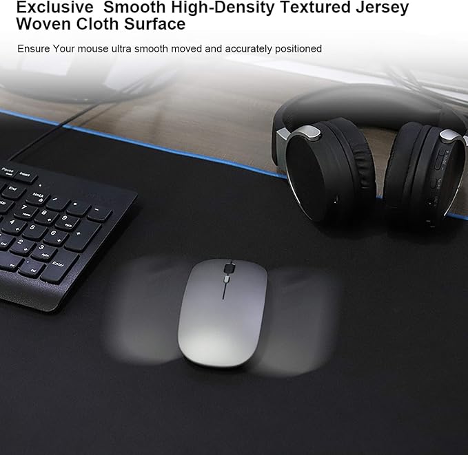 Large Gaming Mouse Pad(35.4x15.7x0.16in), Black Thick Computer Extended Mousepad for Laptop, Smooth Keyboard Mat with Non Slip Rubber Base, Stable Desk Pad Blotter with Durable Stitched Edges