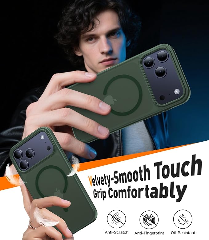 Magnetic for iPhone 17 Pro Case,[Anti-Slip][Compatible with MagSafe][Military Grade Drop Protection] Shockproof Protective Translucent Matte Phone Case for iPhone 17 Pro Case,Forest Green
