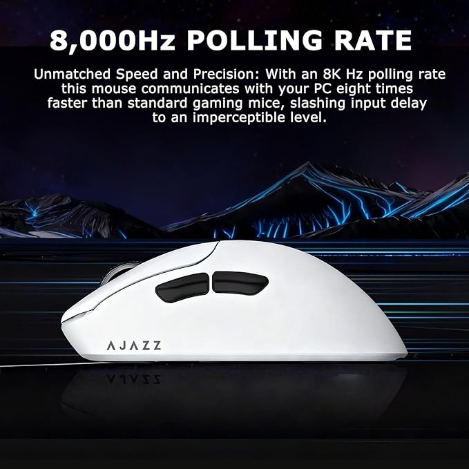 AJ179PRO PAW3395 26000 DPI Gaming Mouse, 8000Hz Polling Rate, 58g Ultra-Light, Tri-Mode (2.4G/Wired/Bluetooth 5.2), Magnetic RGB Charging Dock, Ergonomic Right-Hand Design, White