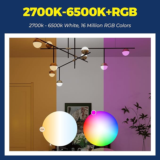 Lightinginside E12 Smart Light Bulbs 50W Equiv., G16.5 RGBCW Candelabra Chandelier Ceiling Fan Smart Bulb Works with Alexa/Google Home/SmartLife, 5W 550LM, 2.4G WiFi Bluetooth Bulb, ETL Listed, 4PCS
