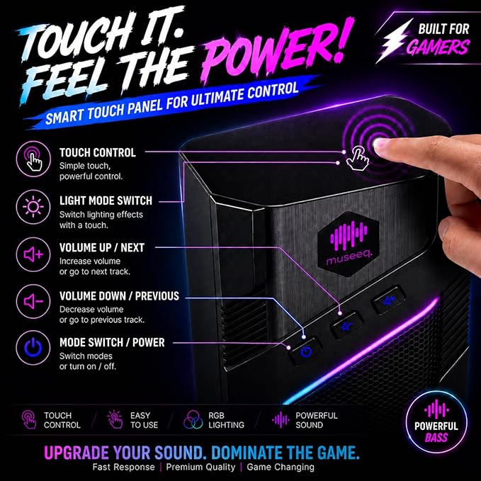 W-206RE RGB Gaming Speakers for PC, Bluetooth & USB Desktop Speakers for Gaming PC and Monitor, Touch Control Stereo Computer Speakers with 21 LED Light Modes